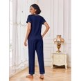 thumbnail image 5 of Ekouaer Pajamas for Women Set 2 Piece Lounge Set Soft Pajama Sets Short Sleeve and Pants Pj Sets Loose Sleepwear with Pockets, 5 of 6