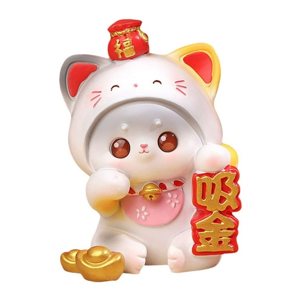 Figura de gato de la suerte del Año Nuevo chino, escultura de resina, adorable, decorativa, Feng Shui Estilo D