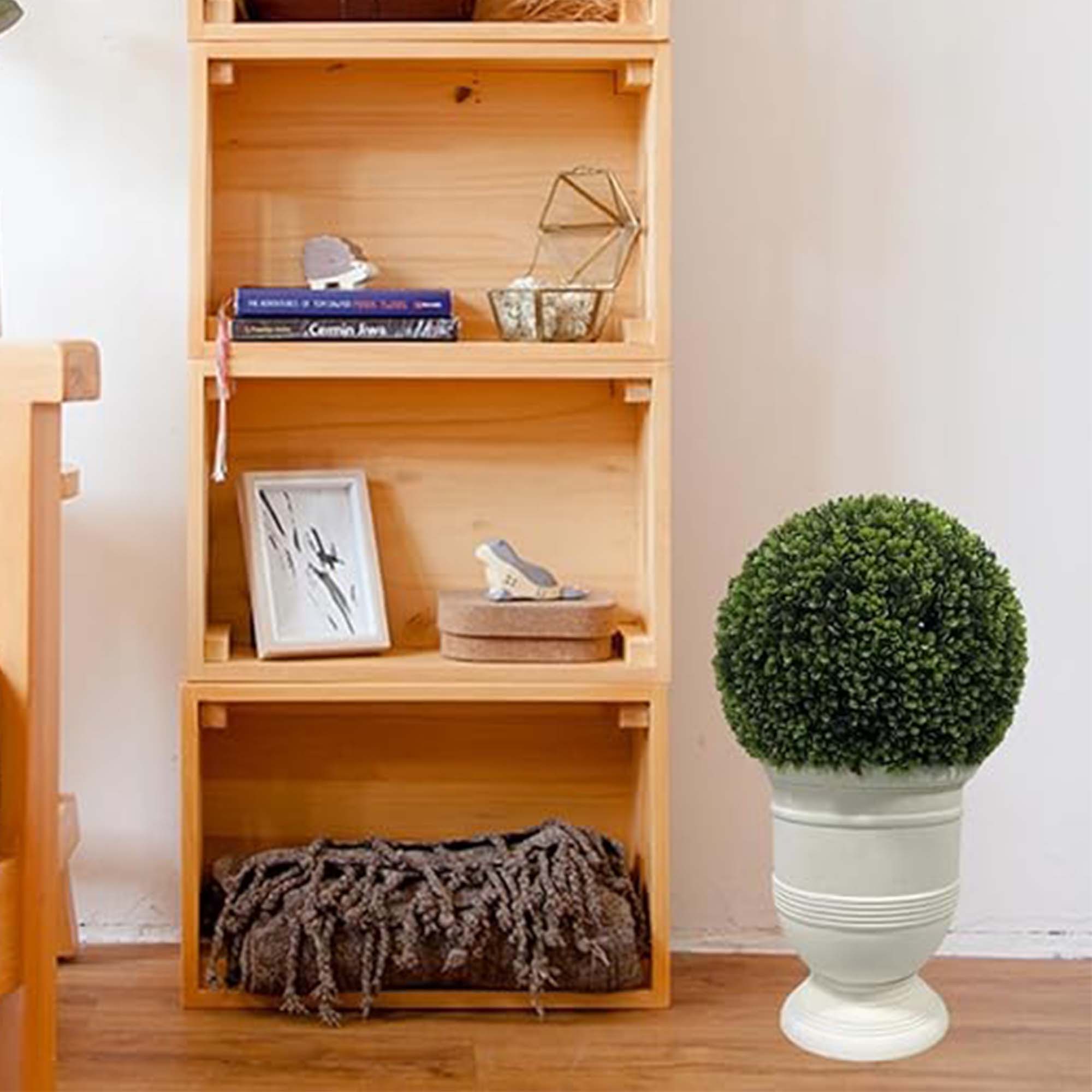Miniyam 24" Ball Topiary in White Pot, Artificial Plant for Indoor and Outdoor