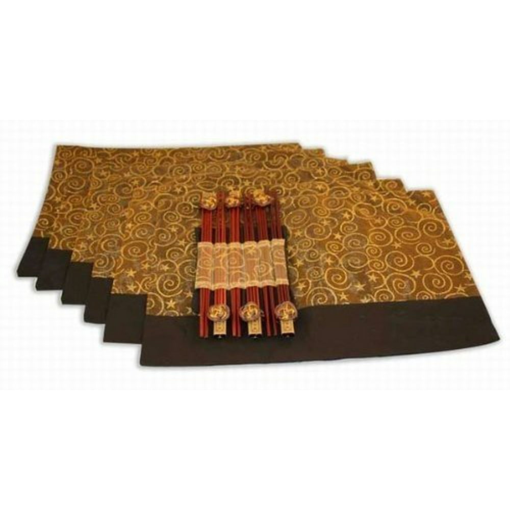 Beautiful Set Of Six Chopsticks & Silk Placemats DIN005