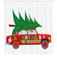 thumbnail image 3 of Ambesonne Christmas Shower Curtain, Red Vintage Car Elf, 69"Wx84"L, Vermilion Green White, 3 of 3