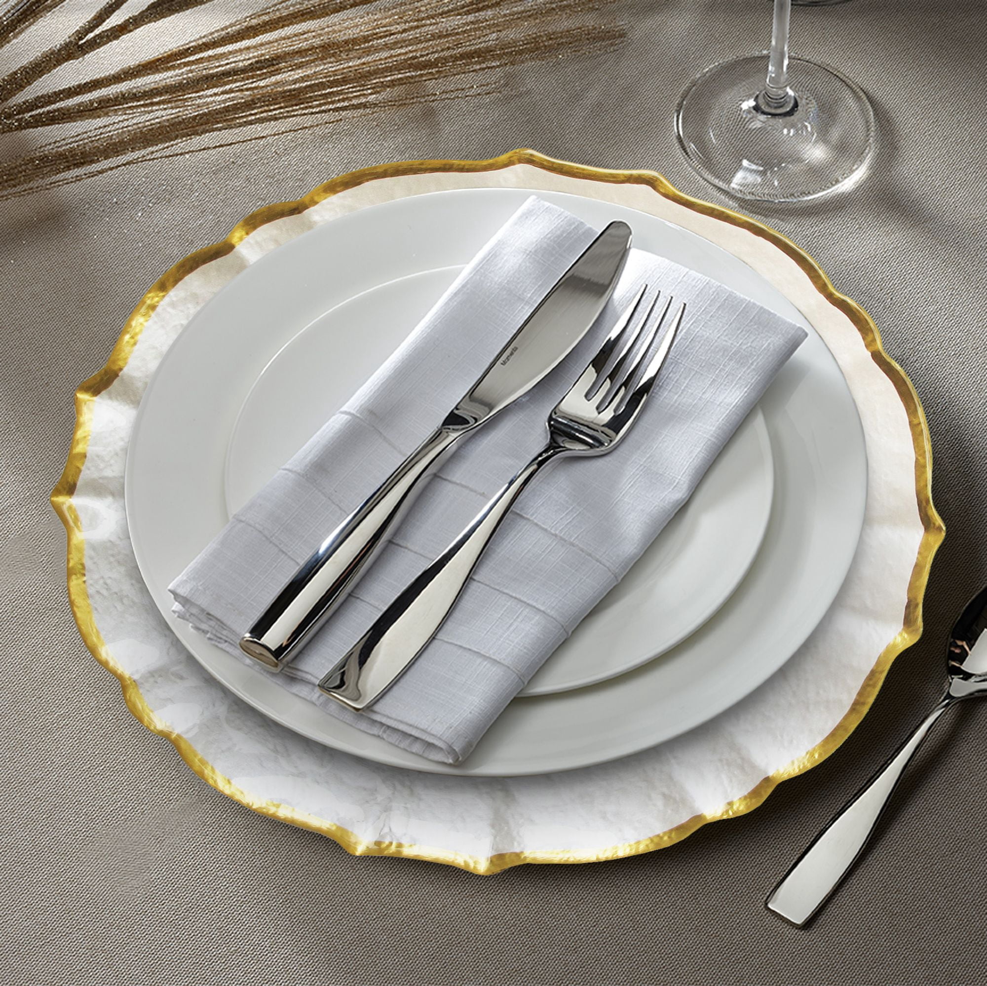 American Atelier Ice Queen Pearl with Gold 13” Under Plate