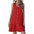thumbnail image 3 of Women'S V Neck Solid Color Loose Sleeveless Dress Fashion Casual Summer Maxi Beach Gown Red S, 3 of 10