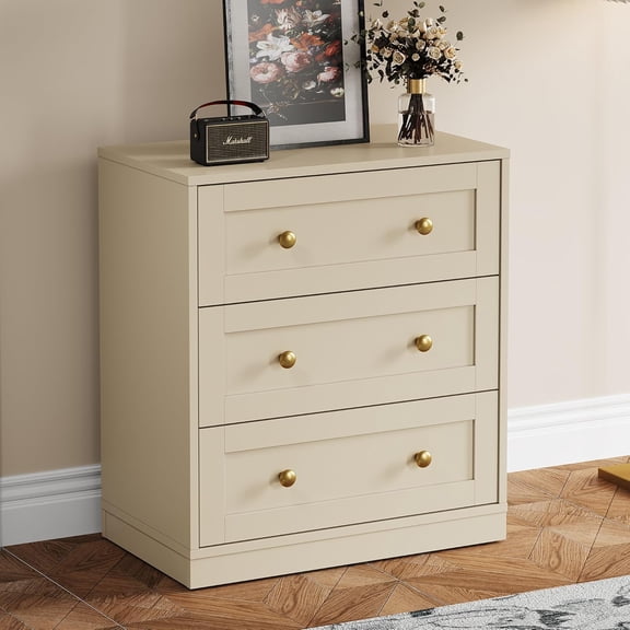 Nightstand with 3 Drawers Storage, Large Wood Night Stand for Bedroom, Modern Bedside Table, End Table for Hallway, Closet, Beige