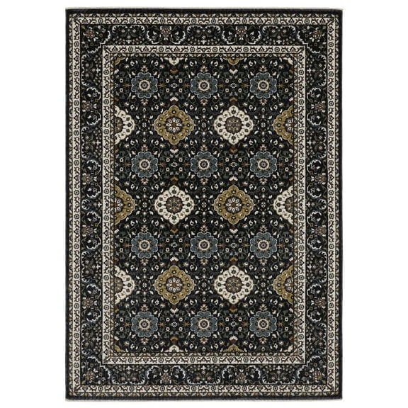 Oriental Weavers Vivian Area Rug - VI04C - 6'7" x 9'6" - in Navy/ Gold - Vintage Inspired, Stain Resistant, Family and Pet Friendly , Dining, Living Room Rug