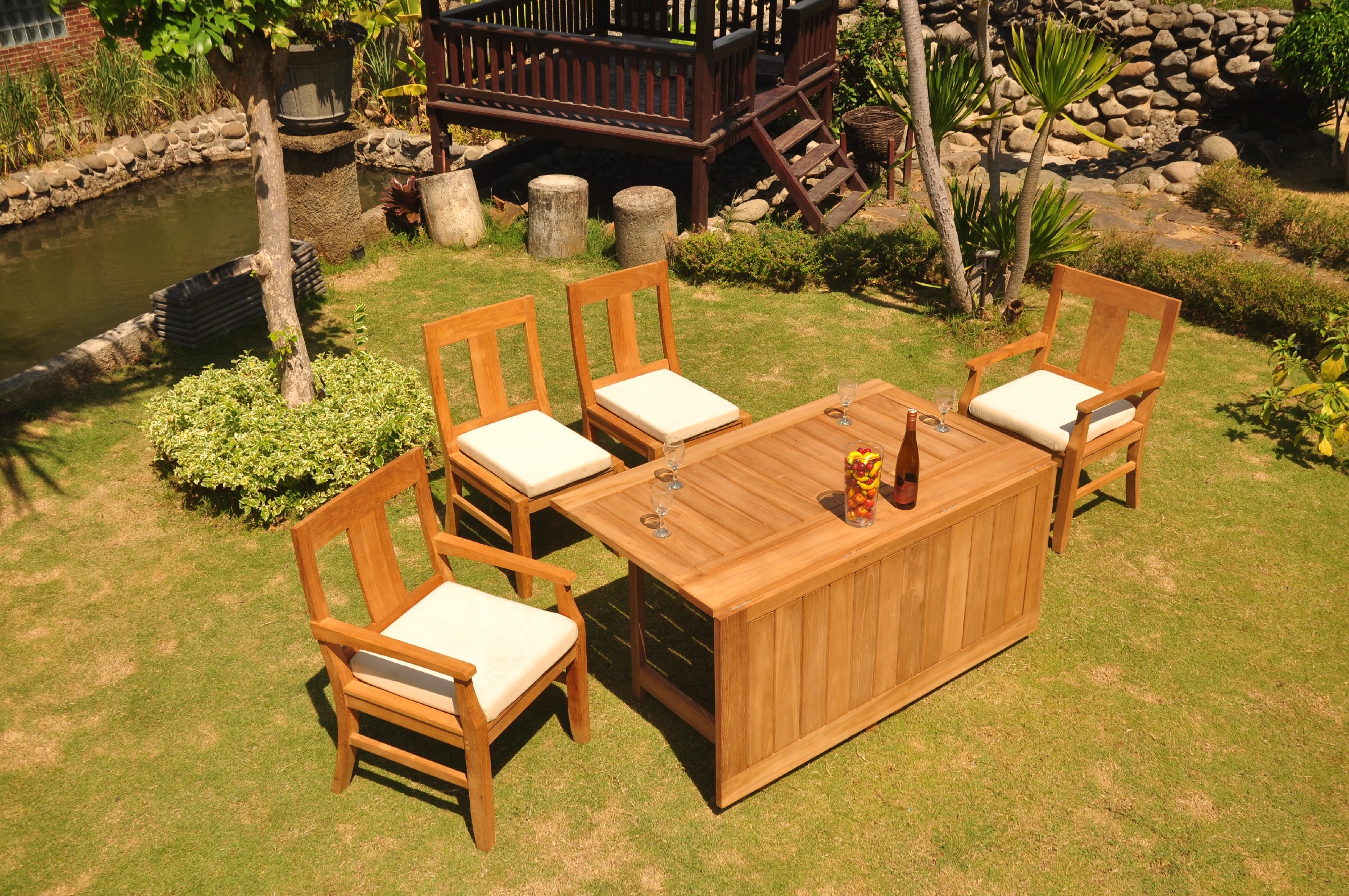 Grade-A Teak Dining Set: 4 Seater 5 Pc: 60" Square Rectangle Butterfly Table And 4 Osborne Chairs (2 Arm & 2 Armless Chairs) WholesaleTeak #51OS1405 - image 5 of 6