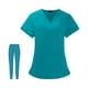 thumbnail image 5 of Uniforme Set Pantalones Cuello en V Cómodo Multibolsillo Unisex Lavable a máquina Traje elástico suave para mujeres y hombres L azul Sunnimix Blusa y pantalones médicos, 5 of 8