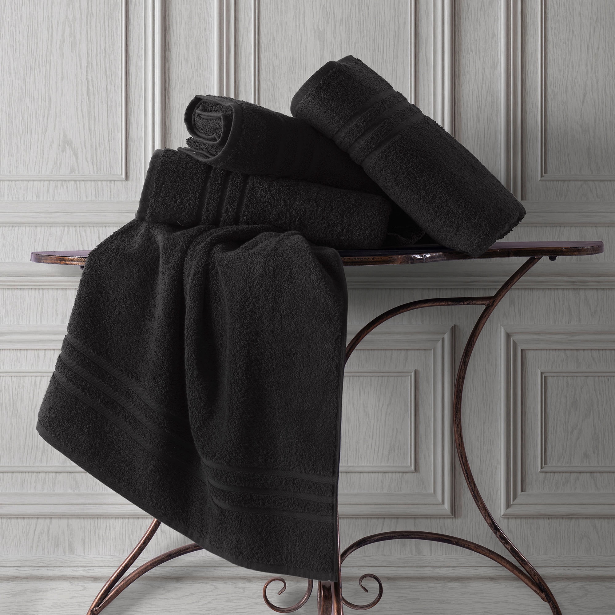 Hawmam Linen Black Bathroom Accessories Set - 12 Piece Bathroom Set: 4 Bath Towels, 4 Hand Towels, 4 Washcloths, 100% Turkish Cotton, Quickdry, High Absorbent, Dorm Room Essentials Spa 600 GSM