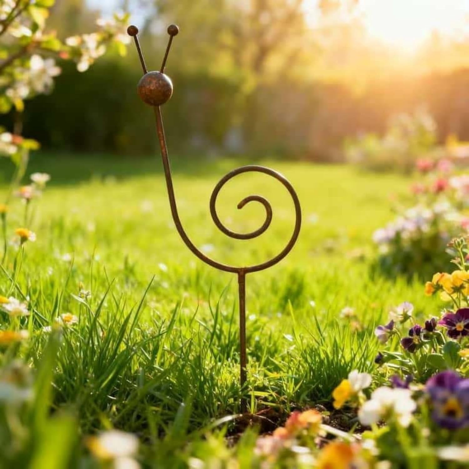 Rusty Metal Snail Garden Stake, 34.6 Inch Yard Art Sculpture, Outdoor Lawn Ornament for Patio, Porch, Backyard Decor(1 Pc)