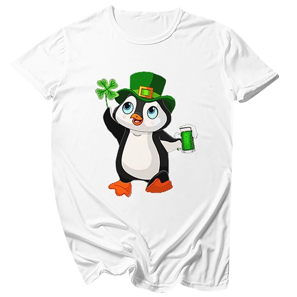 Moda mujer Casual cuello redondo St. Patrick's Day impreso camiseta suelta manga corta Tops blusa Pompotops hkajfhjk458922