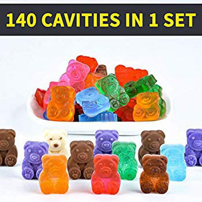 LUSHYUM Large Gummy Bear Molds 5 mL, BPA-Free Silicone Chocolate Candy Gummy Molds with 4 Droppers and Cleaning Brush 140 Cavity, Set of 4