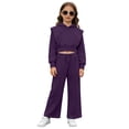 thumbnail image 4 of Girls 2 Piece Set Sweatsuit Solid Cropped Hooded Jacket and Straight Leg Pants Tracksuit Outfit for Kids, 4 of 4