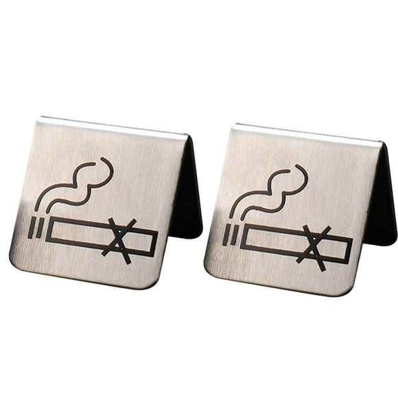 2PCS Stainless Steel No Smoking Sign Triangle Free Standing No Smoking Table Tent Sign for Office Hotel (Cigarette)
