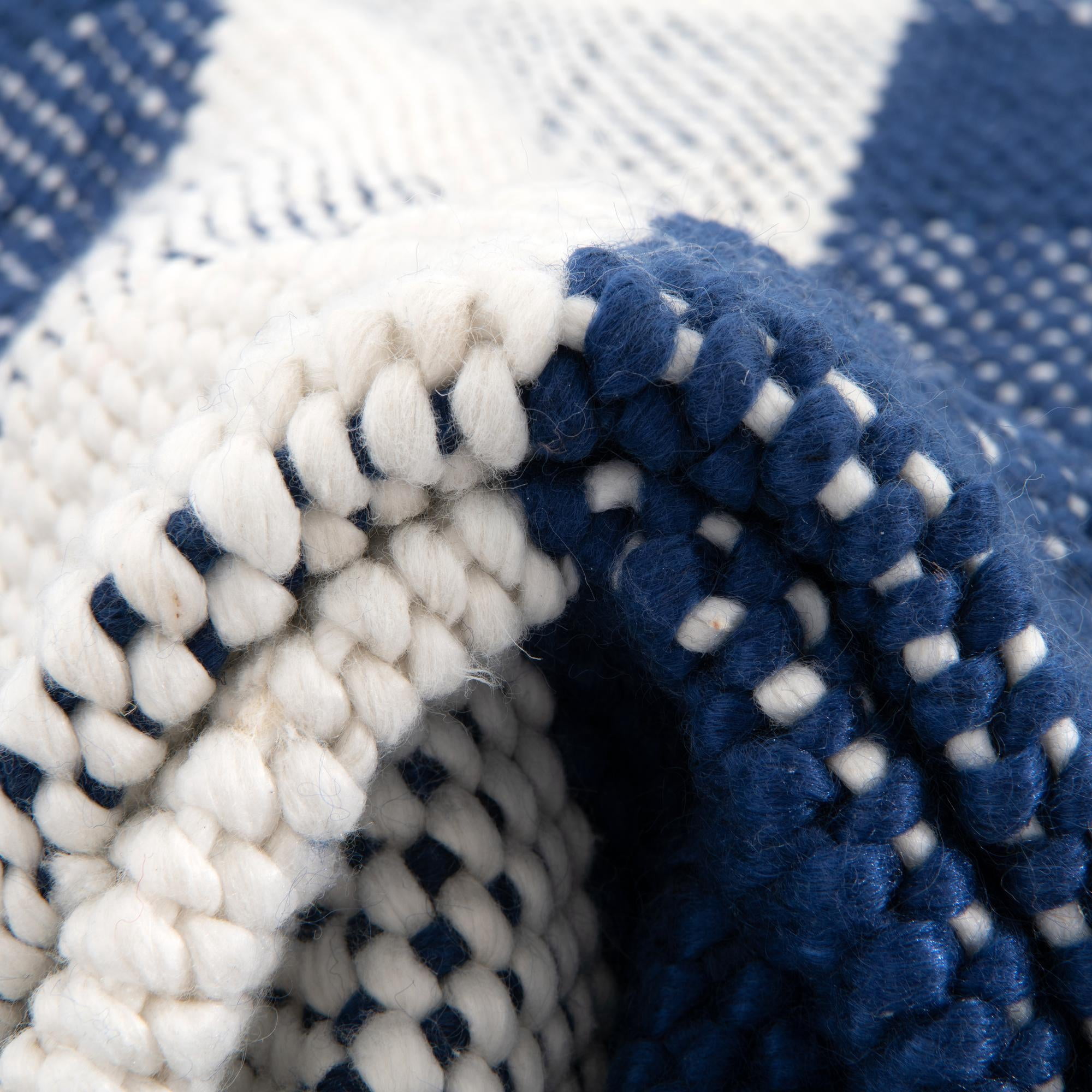 Unique Loom Eco Plaid Indoor Outdoor Washable Collection Area Rug - Balmoral (4' 1" x 6' 1" Rectangle Navy Blue/Ivory)