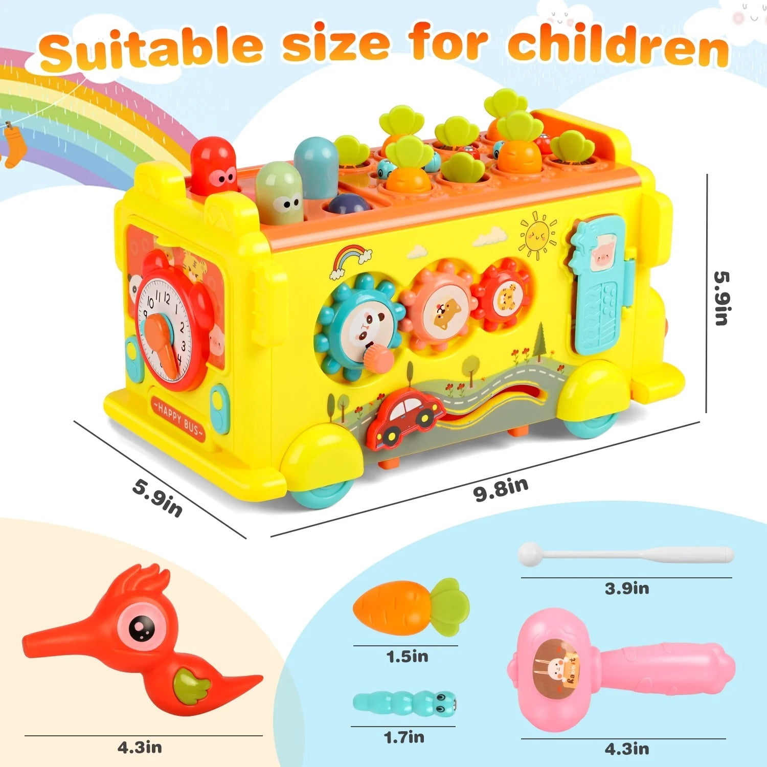 Freecat Baby Montessori Learning Toys for 2 to 4 Years Old, Music Activity Bus Baby Toys, Interactive Game Birthday Gift for Kids Boys Girls 2 3 4 Years.