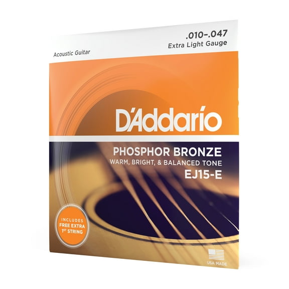 D'Addario Phosphor Bronze Acoustic Guitar Strings, Extra Light, 10-47 Gauge