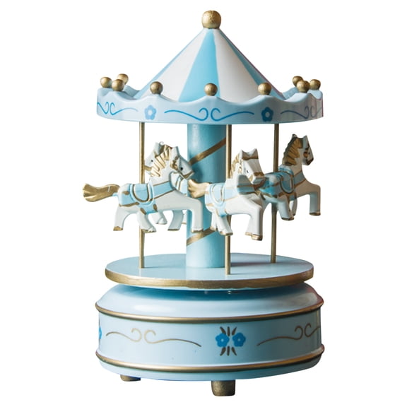 Wooden Carousel Music Box, Vintage Rotating Horse Musical Ornament with Wind-Up Mechanism for Birthday Christmas Gift Home Desktop Decor