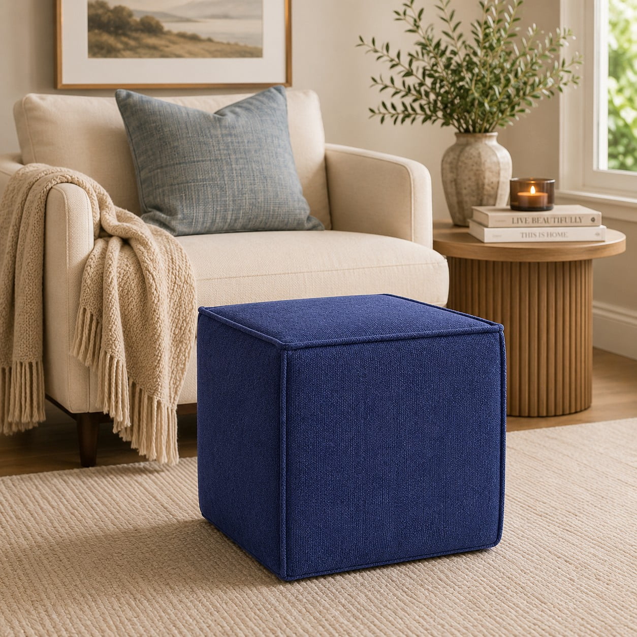 Sanford Living Pontchartrain Pouf Ottoman in Chenille, Capri