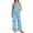 Blue Botanical Print, variant on Linen Women's 2 Piece Casual Linen-Like Set for Summer Work, Sleeveless Square Neck Summer Pants Sets, Floral Vine Bloom, Size Large