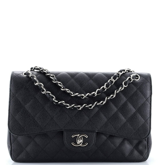 Pre-Owned Classic Double Flap Bag Quilted Caviar Jumbo By Rebag