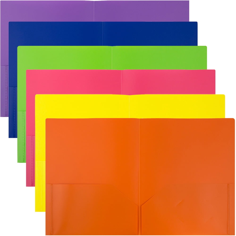 JAM Paper Plastic Two Pocket Folders, 9.5 x 11.75, Assorted Colors, 12 Pack
