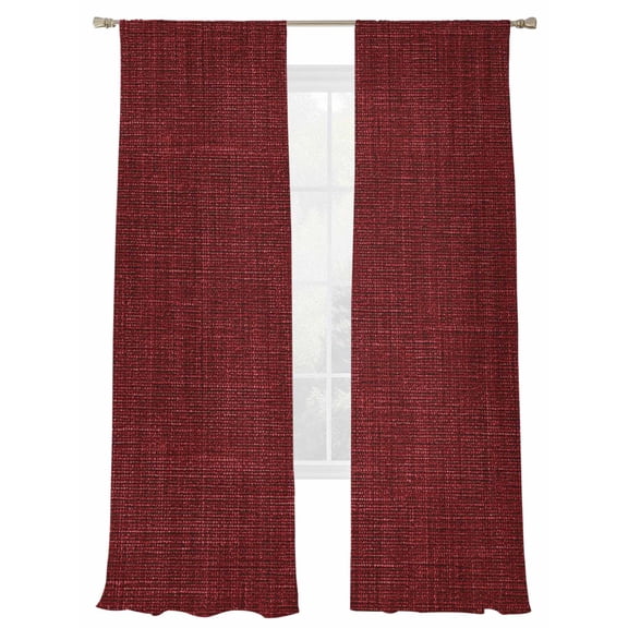 Wine Red Linen Sheer Curtains for Living Room Bedroom, Farmhouse Pure Color Country Farm Light Filtering Sheer Curtains, Rod Pocket Voile Window Drapes, 2 Panels Set 52"x 84"