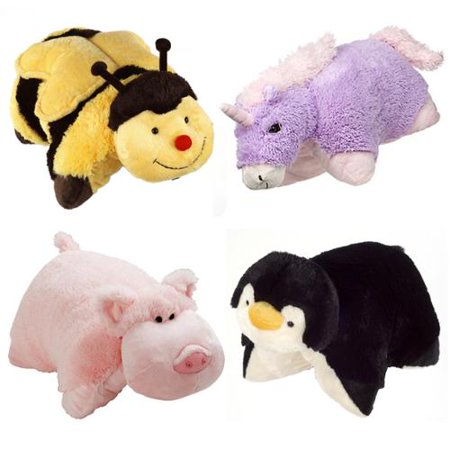 Set Of 4 Pillow Pets Pee Wees Stuffed Animal Plush Kids Bedtime