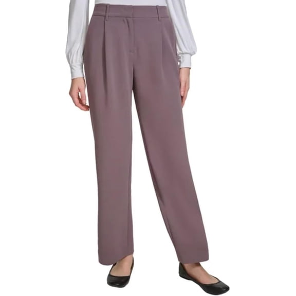 DKNY Women's Stretch High Rise Wide Leg Pant, Brown, 8
