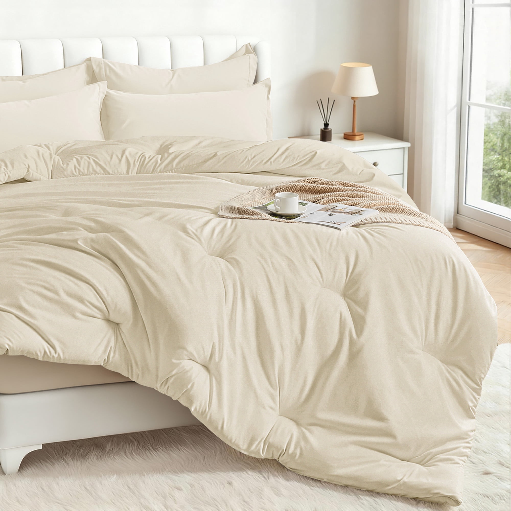 Dhole 7-Piece Bed Sheet Set - Full Size Comforter, Pillowcases & Sheet Collection for Cozy Bedding Comfort Beige
