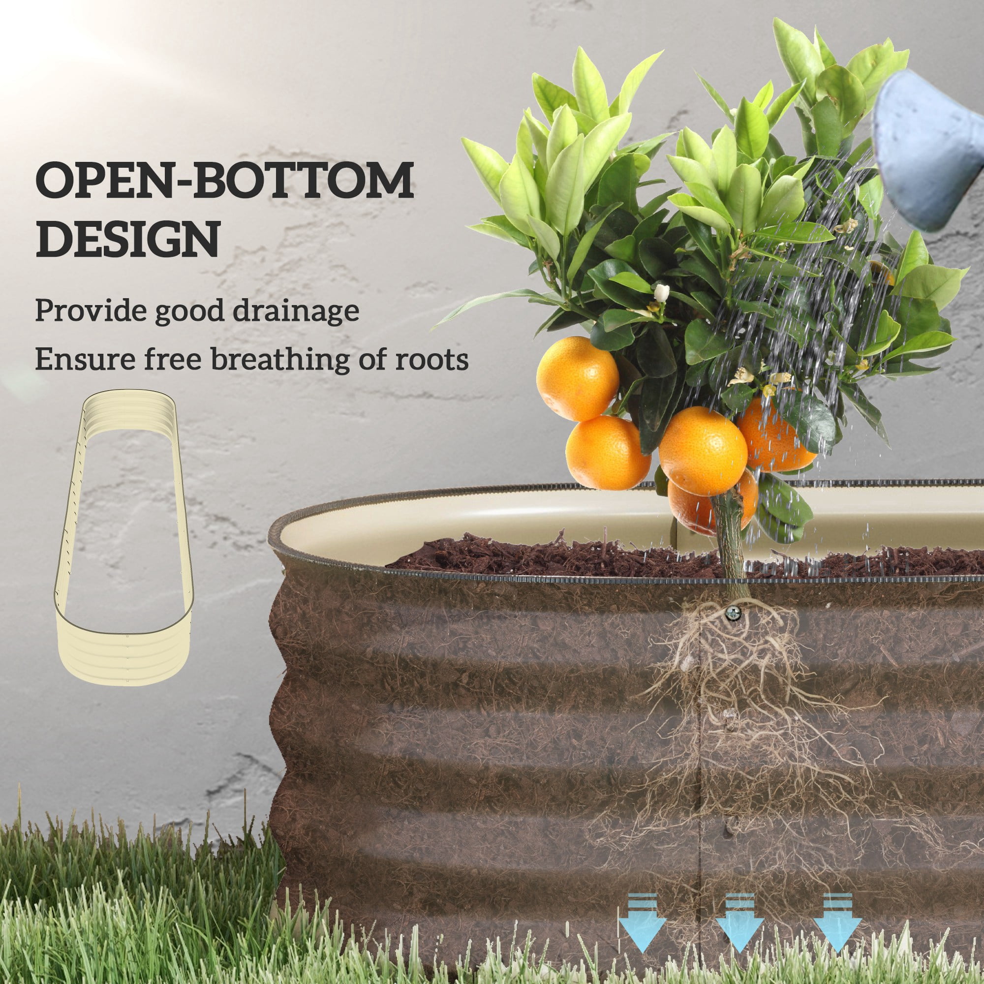 Outsunny Galvanized Raised Garden Bed Kit, Metal Planter Box with Safety Edging, 94.5" x 24.5" x 11.75", Cream