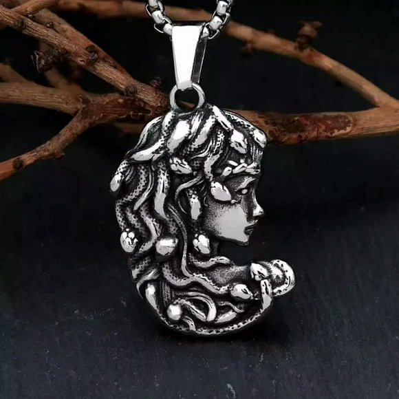 HOOUN Mens Womens Medusa Pendant Necklace Greek Mythology Jewelry Silver Chain 24"