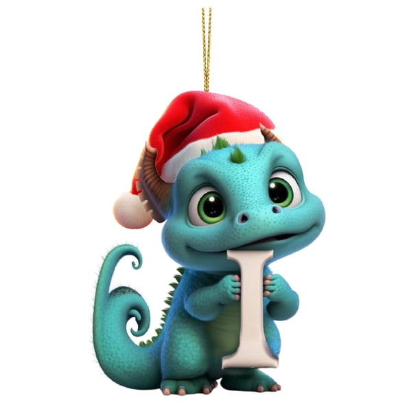 Decoraciones de Árbol de Navidad Colgante de Bebé de Dinosaurio Plano de Acrílico,Ornamento de Decoración Del Hogar de Árbol de Navidad de 26 Letras,Ornamentos de Árbol de Navidad Colgantes de Árbol L