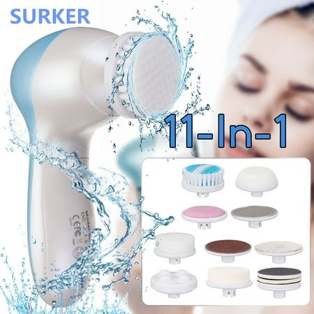 SURKER 11-IN-1 Electric Electronics Facial Cleaner Face Clean Skin Care Brush Massager Scrubber Cleaning Dead Skin Remover