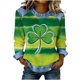 thumbnail image 3 of TaTaai Soft Comfy Womens Long Sleeve Shirt St Patrick Print Patchwork Round Neck Solid Color Casual Blouse Spring Daily Holiday Vacation Party Wear Gift, 3 of 5