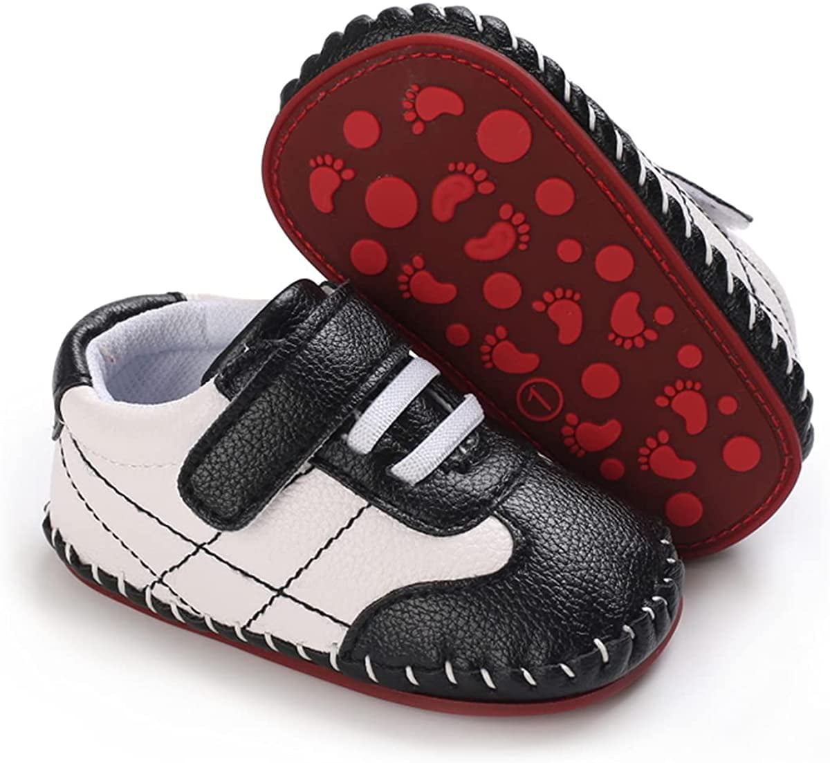 LAFEGEN Baby Boy Girl Walking Shoes Non Slip Hard Bottom Infant High Top Sneaker PU Leather Moccasins Toddler First Walker Crib Dress Tennis Shoes 3-18 Months 
