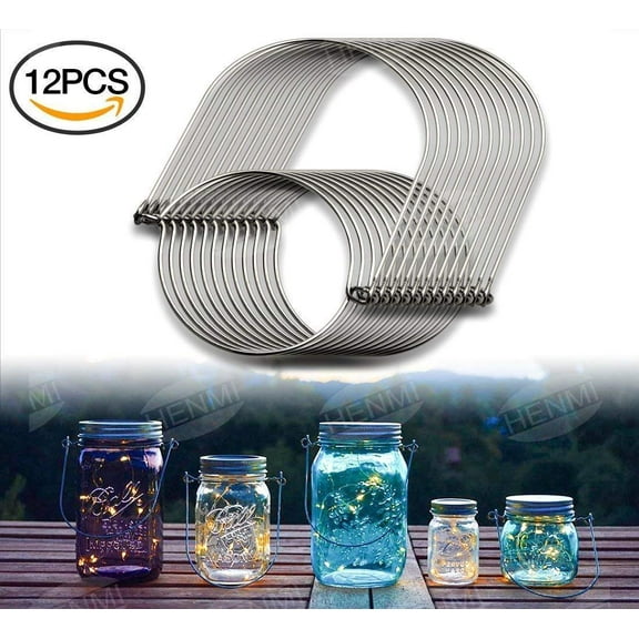 12 Pack Mason Jar Hangers, Stainless Steel Wire Handles Hangers for Regular Mouth Mason, Ball, Canning Jars, Canning Jars Hanger, Hanging Jars, Jar Hanging Hook, Sliver