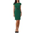 thumbnail image 2 of INSPIRE CHIC Business Dress for Women's Cap Sleeve V Neck Casual Work Office Belted Sheath Dresses S Green, 2 of 5