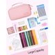 thumbnail image 3 of Estuche para lápices de gran capacidad con cremalleras dobles, bolsa de papelería multiusos, estuche para rotuladores, organizador, bolsa de herramientas, bolsa de maquillaje, la oficina Rosa, 3 of 5