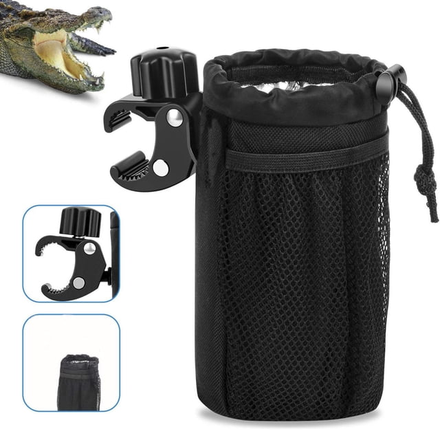 Portavasos para bicicleta, cochecito, accesorios universales para portavasos para silla de ruedas con bolsillo limpio y cuerda para tirar, color negro