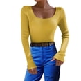 thumbnail image 1 of Suéter Divertido Gibobby de Manga Larga con cuello en U de color sólido para mujer Amarillo M, 1 of 5