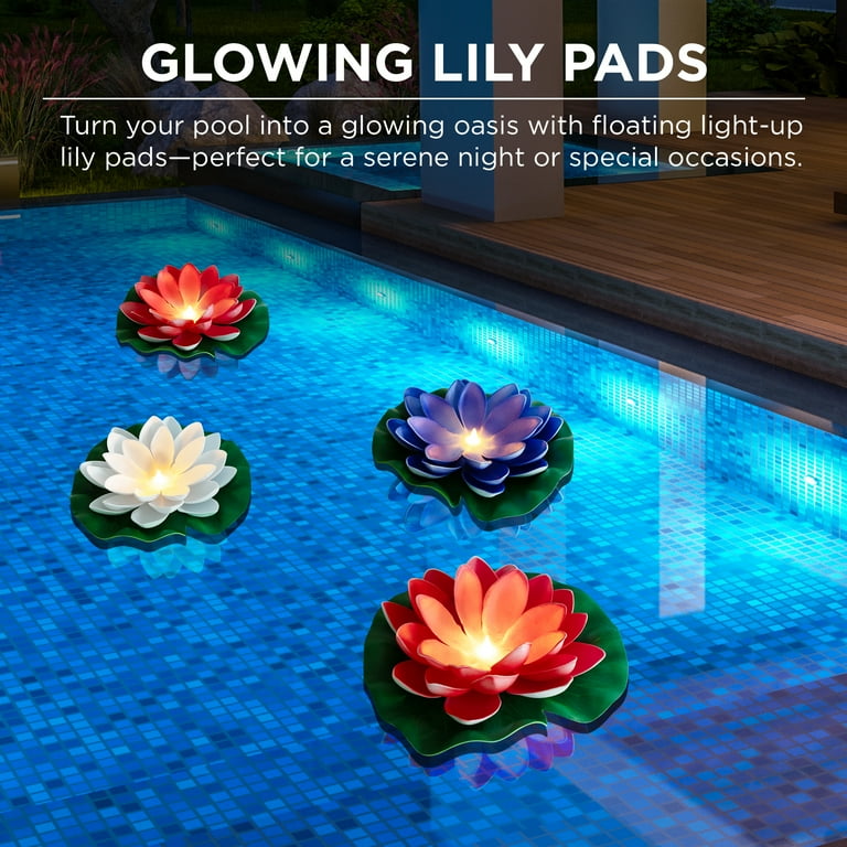 Merkury Innovations Floating LED Lily Pads, 4-Pack – Waterproof