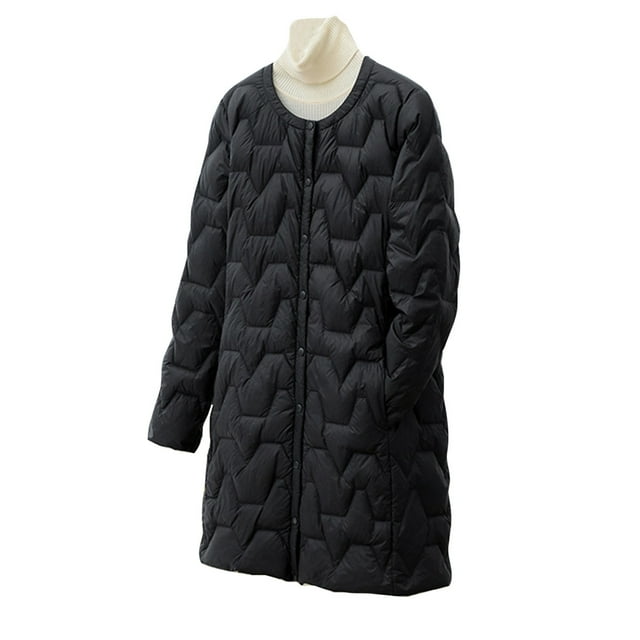 Yuyuzo Lightweight Puffer Jackets for Women Long Sleeve Round Neck Button down Mid-Long Jackets with Pockets