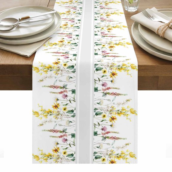 Eucalyptus Leaves Table Runner - 36 Inch Long, Kitchen Dining Table Runner Dresser Scarves, Spring Country Botanical Flowers Floral Farmhouse Decor for Coffee Tables Wedding Party Banquet