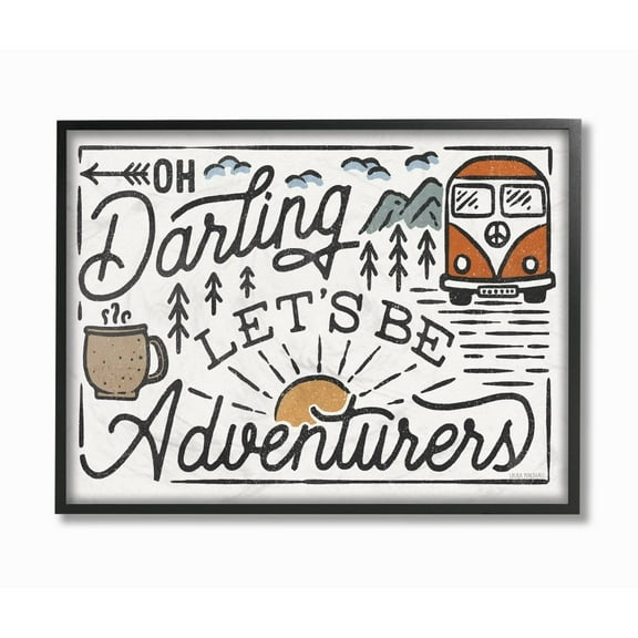 Stupell Industries Darling Lets Be Adventurers Quote Fun Whimsical Journey Phrase Framed Wall Art Design by Laura Marshall, 16" x 20", Black Framed