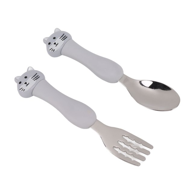 Cute Toddler Fork and Spoon Set Shaped Spoons with PP Handle Stainless Steel Tableware for Feeding Training Attractive Cartoon Design Promote Self Feeding Skills