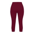 thumbnail image 4 of Capri Leggings for Women Elastic High Waisted 3/4 Length Yoga Pants Summer Soft Lightweight Workout Capris Wine M, 4 of 5