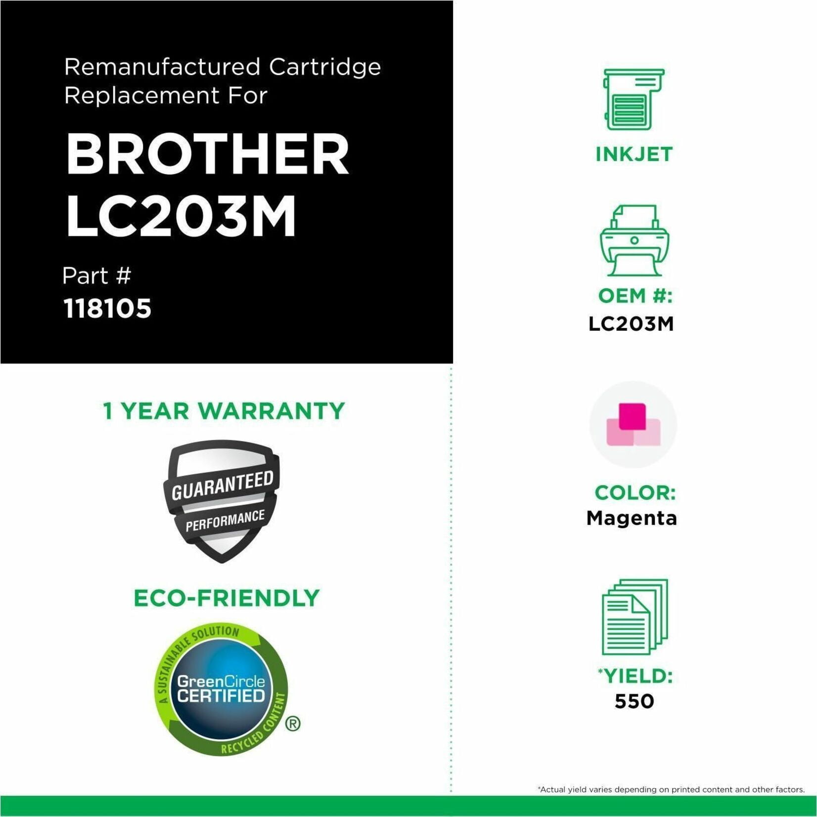Remanufactured Clover Imaging High Yield Magenta Ink Cartridge for Brother LC203XL, Brother MFC-J460DW, MFC-J480DW, MFC-J485DW, MFC-J680DW, MFC-J880DW, MFC-J885DW, MFC-J4320DW, MFC-J4420DW, MFC-J4620DW, MFC-J5520DW, MFC-J5620DW, MFC-J5720DW (LC-203XL), Inkjet Cartridge, Magenta, High Yield