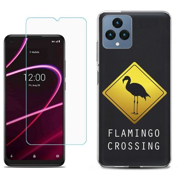 Slim-Fit Gel TPU Fashion Phone Case for T-Mobile Revvl 6 5G, with Tempered Glass Screen Protector, by OneToughShield ® - Flamingo