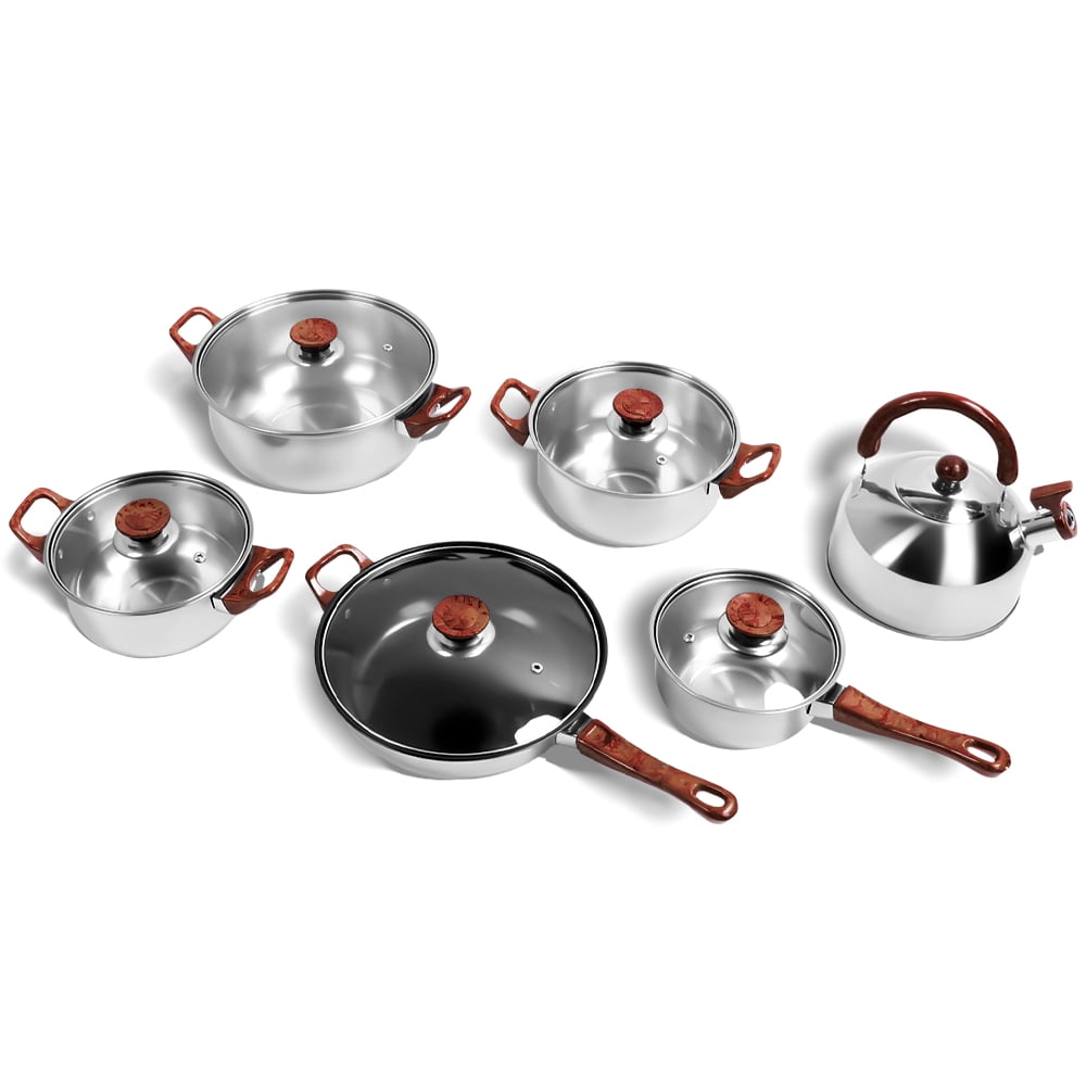 Tebru 12 Piece Nonstick Stainless Steel Cookware Set