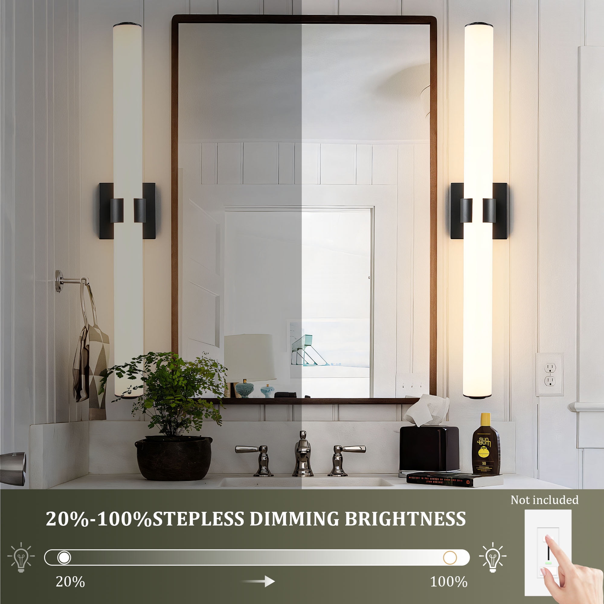 KAISITE Modern 1-Light Dimmable LED Bathroom Vanity Light, Waterproof Lamps for Bathroom, Acrylic Lampshade